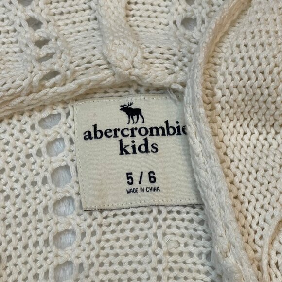 Abercrombie Kids Hooded Cardigan Sweater Girls Size 5/6 Fringe Loose Knit Cotton - Picture 4 of 10
